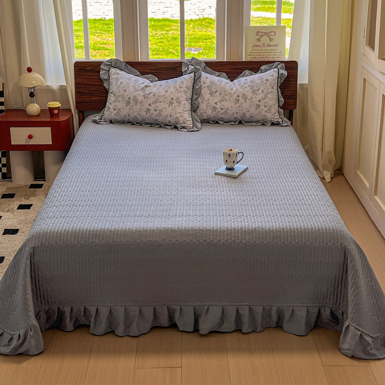 91家纺网 家纺一手货源 找家纺 美梦家纺 2025新款亲肤舒适高克重云感棉床盖四件套 法式情怀·蓝