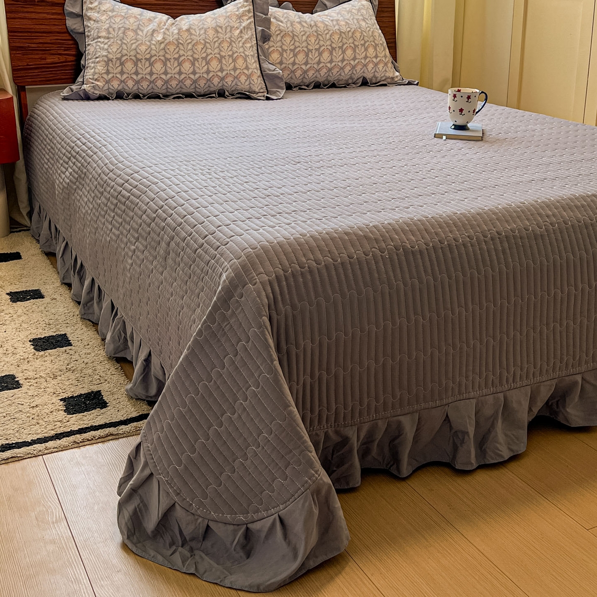 91家纺网 家纺一手货源 找家纺 美梦家纺 2025新款亲肤舒适高克重云感棉床盖四件套 梵克·灰