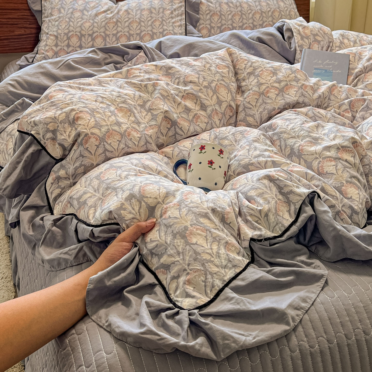 91家纺网 家纺一手货源 找家纺 美梦家纺 2025新款亲肤舒适高克重云感棉床盖四件套 梵克·灰