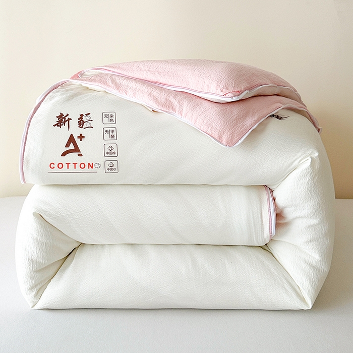 91家纺网 家纺一手货源 找家纺 鸣创 2025新款新疆棉花被双拼被子冬被被芯二合一棉花子母被木棉春秋被 白拼粉