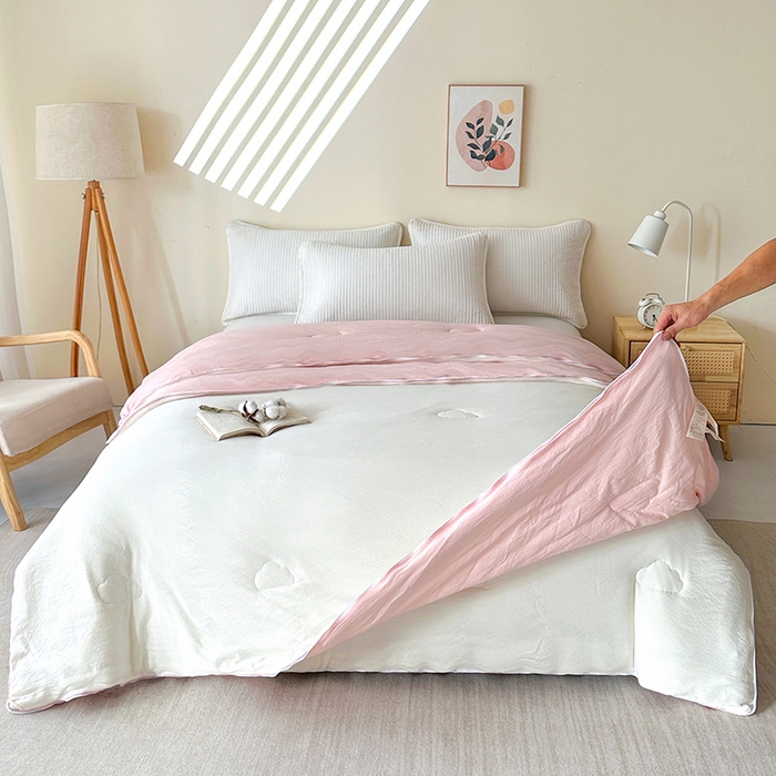 91家纺网 家纺一手货源 找家纺 鸣创 2025新款新疆棉花被双拼被子冬被被芯二合一棉花子母被木棉春秋被 白拼粉