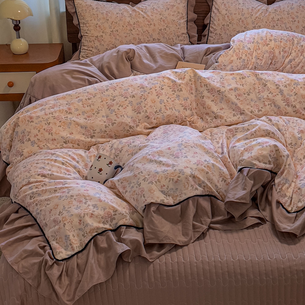 美梦家纺 2025新款亲肤舒适高克重云感棉床盖四件套 花盏·黄