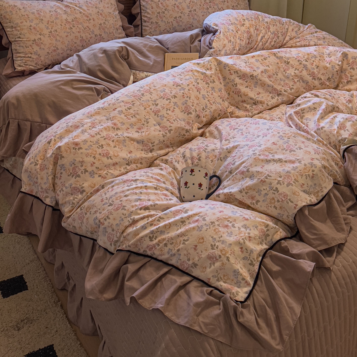 91家纺网 家纺一手货源 找家纺 美梦家纺 2025新款亲肤舒适高克重云感棉床盖四件套 花盏·黄