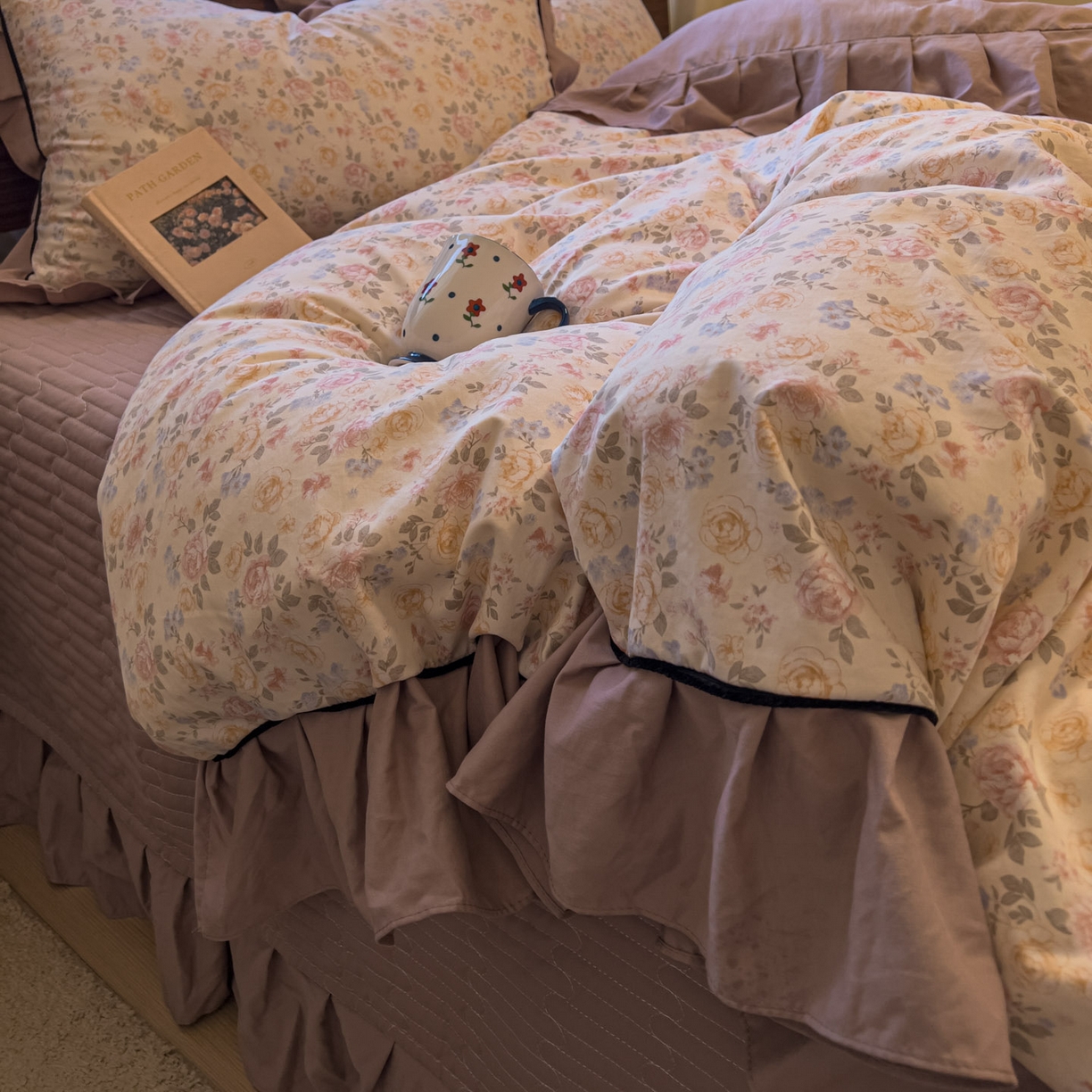 91家纺网 家纺一手货源 找家纺 美梦家纺 2025新款亲肤舒适高克重云感棉床盖四件套 花盏·黄