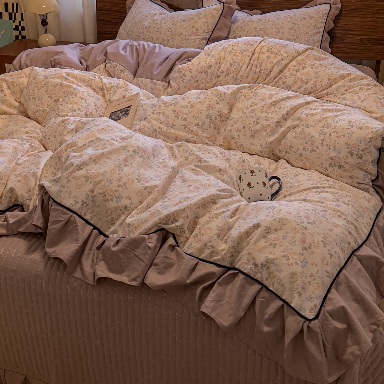 91家纺网 家纺一手货源 找家纺 美梦家纺 2025新款亲肤舒适高克重云感棉床盖四件套 花盏·黄