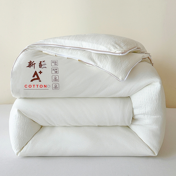 91家纺网 家纺一手货源 找家纺 鸣创 2025新款新疆棉花被双拼被子冬被被芯二合一棉花子母被木棉春秋被 珍珠白