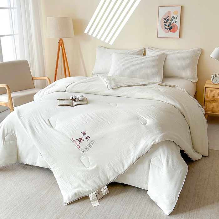 91家纺网 家纺一手货源 找家纺 鸣创 2025新款新疆棉花被双拼被子冬被被芯二合一棉花子母被木棉春秋被 珍珠白