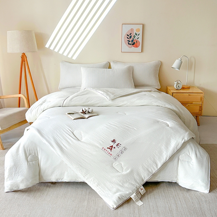 91家纺网 家纺一手货源 找家纺 鸣创 2025新款新疆棉花被双拼被子冬被被芯二合一棉花子母被木棉春秋被 珍珠白