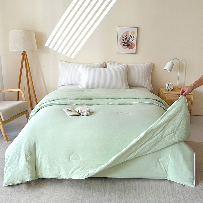 91家纺网 家纺一手货源 找家纺 鸣创 2025新款新疆棉花被双拼被子冬被被芯二合一棉花子母被木棉春秋被 青雅绿