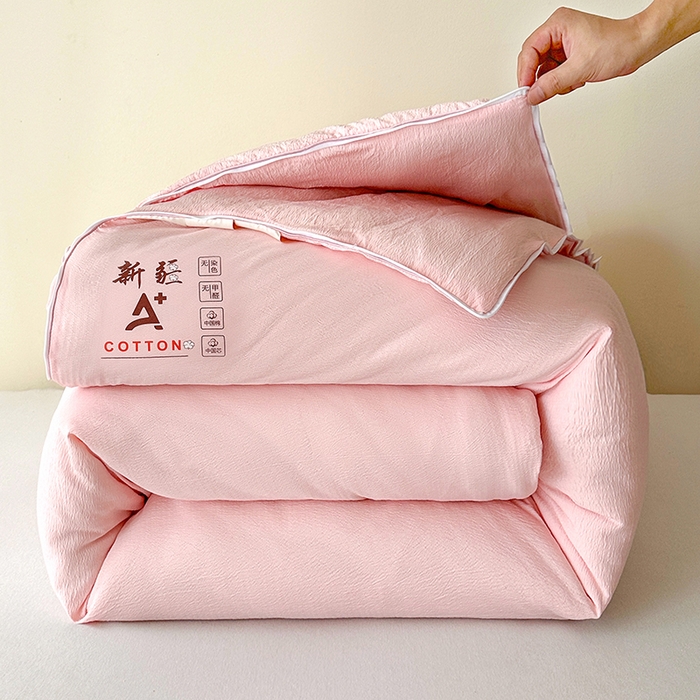 91家纺网 家纺一手货源 找家纺 鸣创 2025新款新疆棉花被双拼被子冬被被芯二合一棉花子母被木棉春秋被 仙女粉