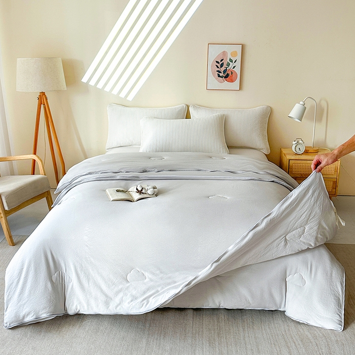 91家纺网 家纺一手货源 找家纺 鸣创 2025新款新疆棉花被双拼被子冬被被芯二合一棉花子母被木棉春秋被 雅士灰