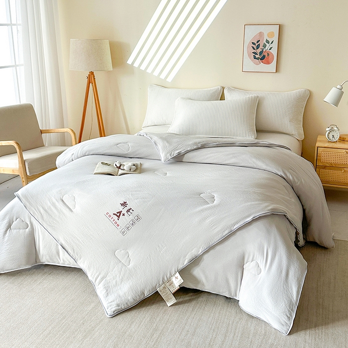 91家纺网 家纺一手货源 找家纺 鸣创 2025新款新疆棉花被双拼被子冬被被芯二合一棉花子母被木棉春秋被 雅士灰