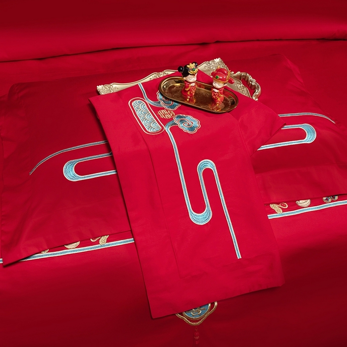 91家纺网 家纺一手货源 找家纺 柏拉图 2025新款100s长绒棉纯棉贡缎提花婚庆系列四件套多件套3 两情相悦