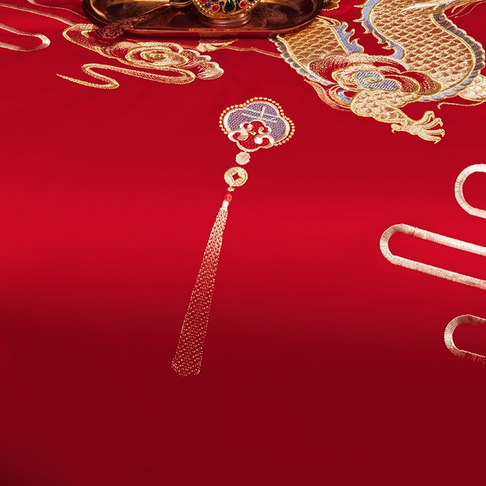 91家纺网 家纺一手货源 找家纺 柏拉图 2025新款100s长绒棉纯棉贡缎提花婚庆系列四件套多件套3 乘龙配凤