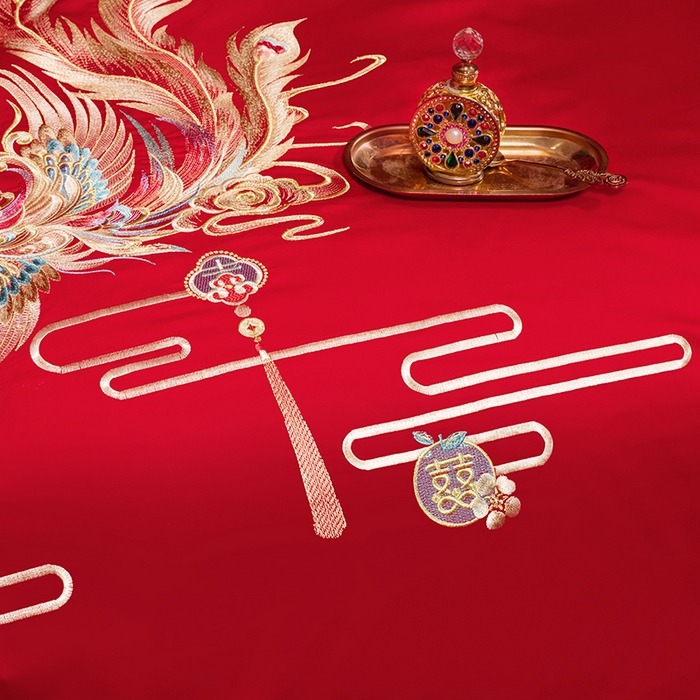 91家纺网 家纺一手货源 找家纺 柏拉图 2025新款100s长绒棉纯棉贡缎提花婚庆系列四件套多件套3 乘龙配凤