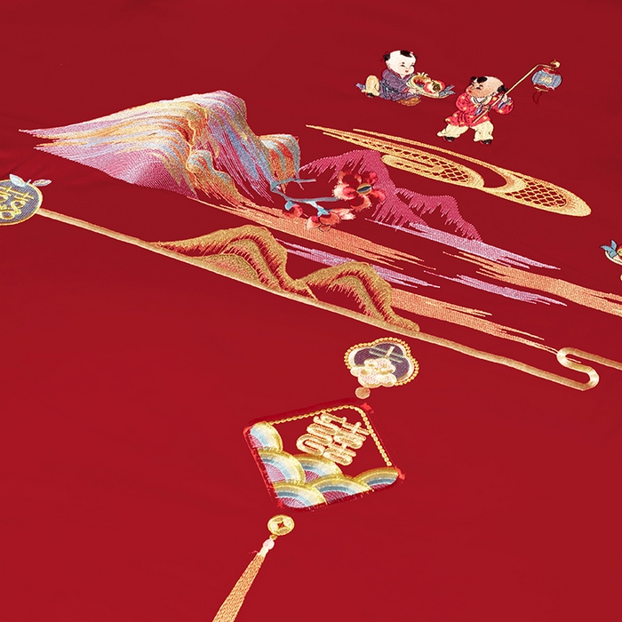 91家纺网 家纺一手货源 找家纺 （总）柏拉图 2025新款100s长绒棉纯棉贡缎提花婚庆系列四件套多件套3