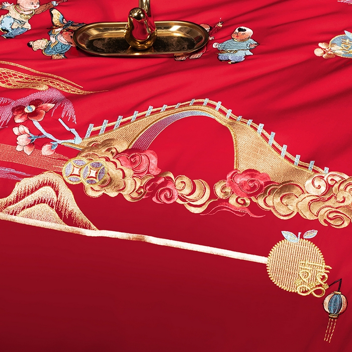 91家纺网 家纺一手货源 找家纺 （总）柏拉图 2025新款100s长绒棉纯棉贡缎提花婚庆系列四件套多件套3