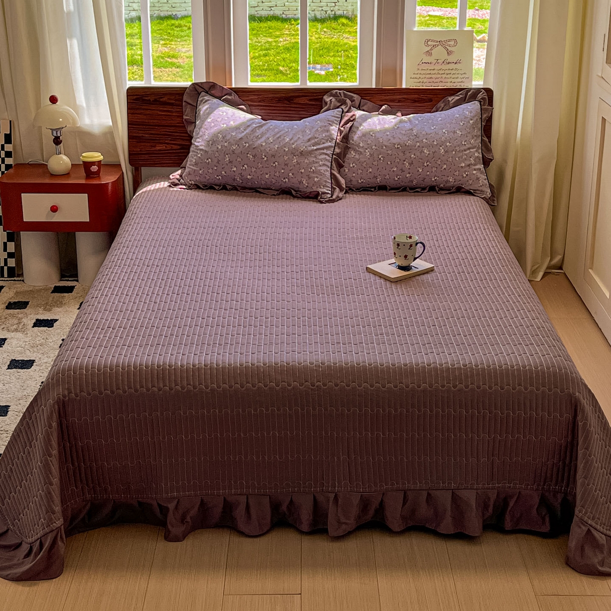 91家纺网 家纺一手货源 找家纺 美梦家纺 2025新款亲肤舒适高克重云感棉床盖四件套 梦华录·红