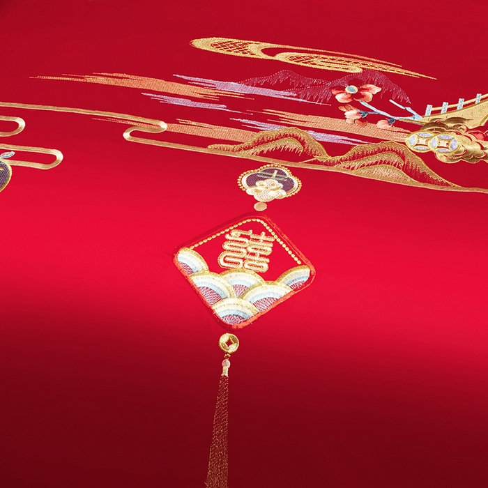 91家纺网 家纺一手货源 找家纺 柏拉图 2025新款100s长绒棉纯棉贡缎提花婚庆系列四件套多件套3 百子添福