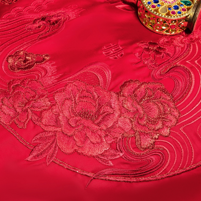 91家纺网 家纺一手货源 找家纺 柏拉图 2025新款100s长绒棉纯棉贡缎提花婚庆系列四件套多件套3 花烛红妆红