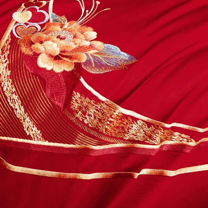 91家纺网 家纺一手货源 找家纺 柏拉图 2025新款100s长绒棉纯棉贡缎提花婚庆系列四件套多件套3 情定花开