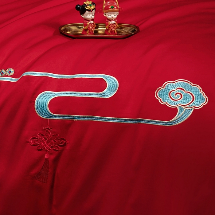 91家纺网 家纺一手货源 找家纺 柏拉图 2025新款100s长绒棉纯棉贡缎提花婚庆系列四件套多件套3 两情相悦