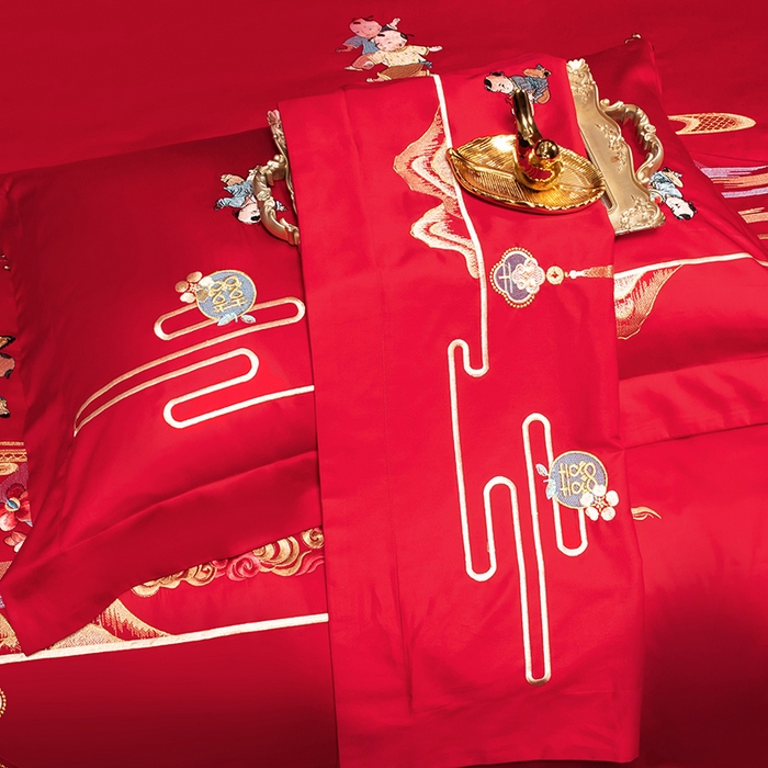 91家纺网 家纺一手货源 找家纺 （总）柏拉图 2025新款100s长绒棉纯棉贡缎提花婚庆系列四件套多件套3