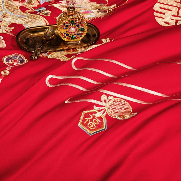 91家纺网 家纺一手货源 找家纺 柏拉图 2025新款100s长绒棉纯棉贡缎提花婚庆系列四件套多件套3 乘龙配凤