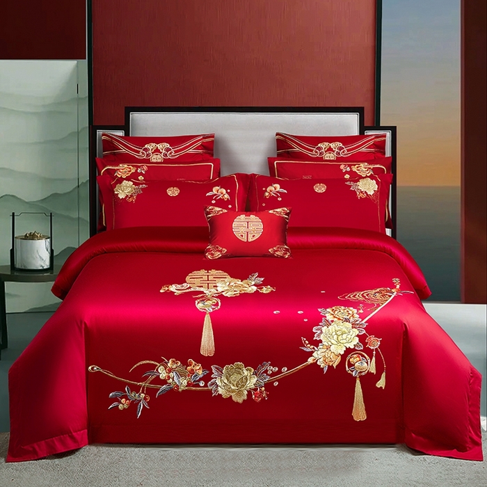 91家纺网 家纺一手货源 找家纺 （总）柏拉图 2025新款100s长绒棉纯棉贡缎提花婚庆系列四件套多件套3