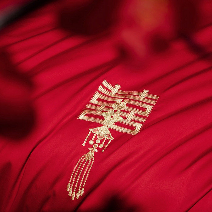 91家纺网 家纺一手货源 找家纺 柏拉图 2025新款100s长绒棉纯棉贡缎提花婚庆系列四件套多件套3 缘定一生