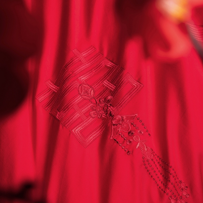 91家纺网 家纺一手货源 找家纺 柏拉图 2025新款100s长绒棉纯棉贡缎提花婚庆系列四件套多件套3 朵朵爱恋红