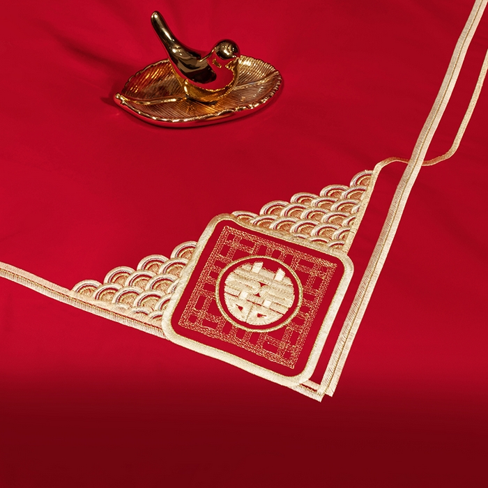 91家纺网 家纺一手货源 找家纺 柏拉图 2025新款100s长绒棉纯棉贡缎提花婚庆系列四件套多件套3 百子旺福