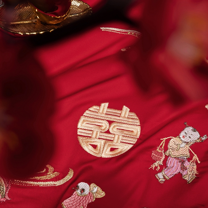 91家纺网 家纺一手货源 找家纺 柏拉图 2025新款100s长绒棉纯棉贡缎提花婚庆系列四件套多件套3 百子旺福