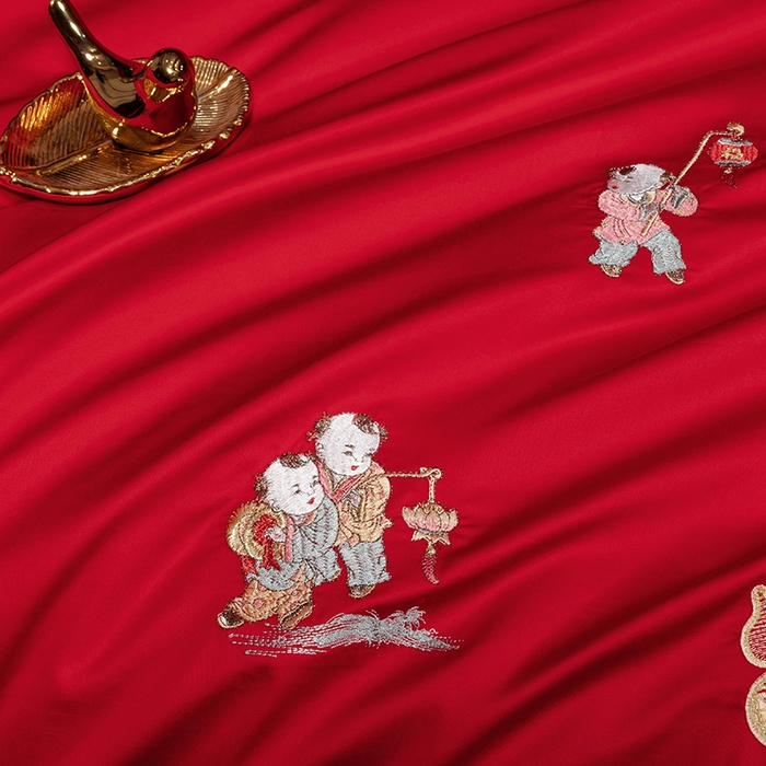 91家纺网 家纺一手货源 找家纺 柏拉图 2025新款100s长绒棉纯棉贡缎提花婚庆系列四件套多件套3 百子旺福