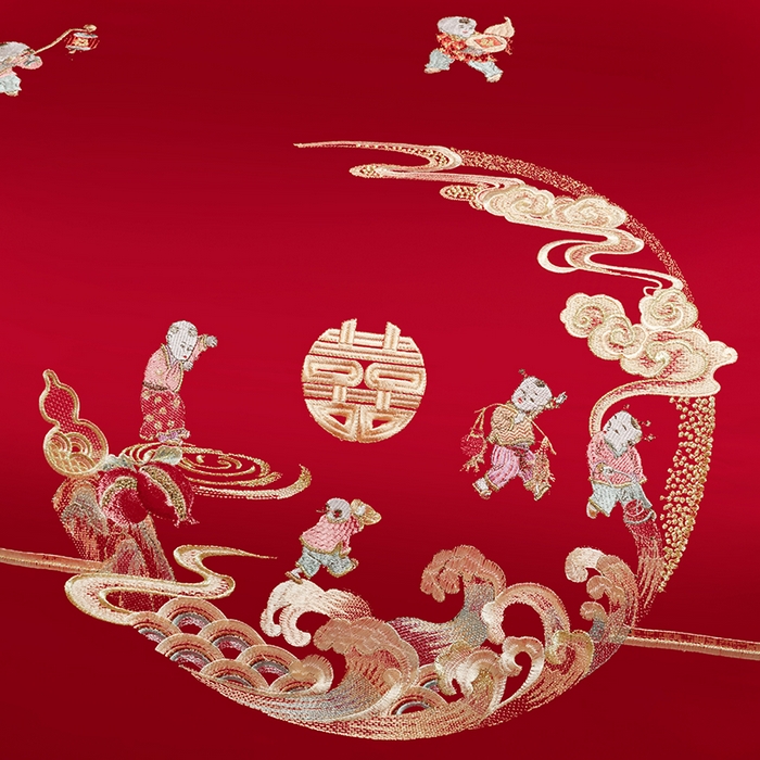 91家纺网 家纺一手货源 找家纺 柏拉图 2025新款100s长绒棉纯棉贡缎提花婚庆系列四件套多件套3 百子旺福