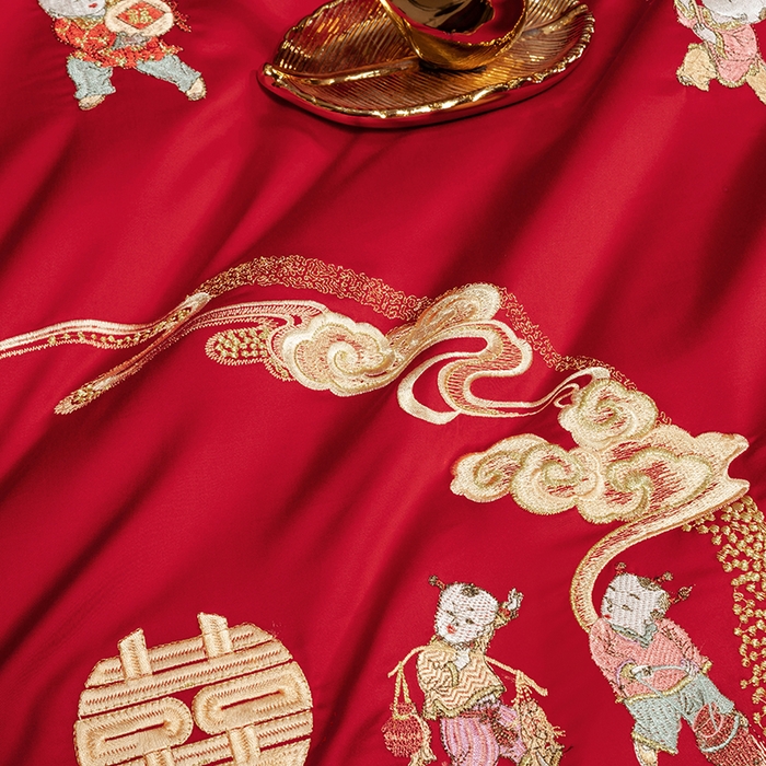 91家纺网 家纺一手货源 找家纺 柏拉图 2025新款100s长绒棉纯棉贡缎提花婚庆系列四件套多件套3 百子旺福