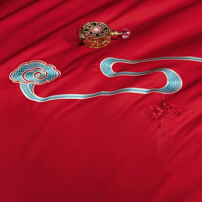 91家纺网 家纺一手货源 找家纺 柏拉图 2025新款100s长绒棉纯棉贡缎提花婚庆系列四件套多件套3 两情相悦