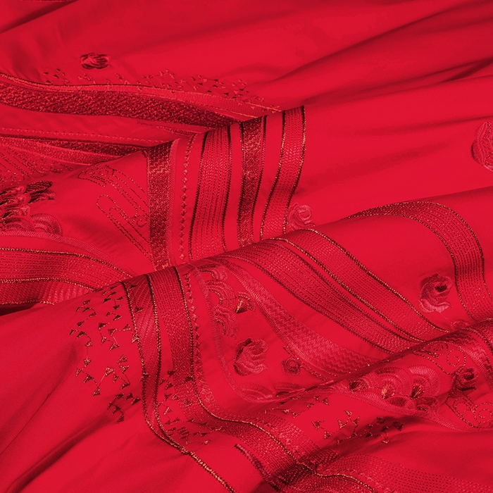 91家纺网 家纺一手货源 找家纺 柏拉图 2025新款100s长绒棉纯棉贡缎提花婚庆系列四件套多件套3 花烛红妆红