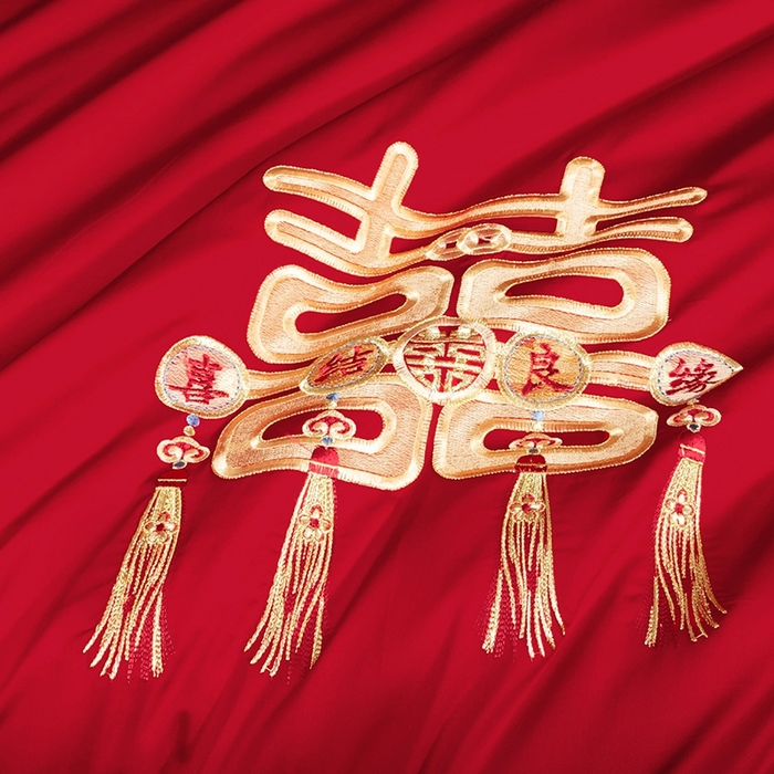 91家纺网 家纺一手货源 找家纺 柏拉图 2025新款100s长绒棉纯棉贡缎提花婚庆系列四件套多件套3 情定花开