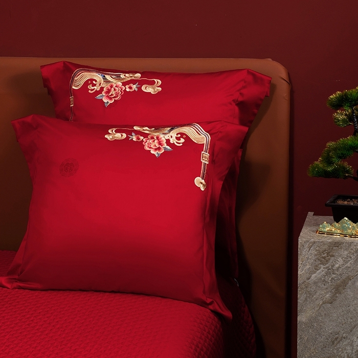 91家纺网 家纺一手货源 找家纺 柏拉图 2025新款100s长绒棉纯棉贡缎提花婚庆系列四件套多件套3 两情相悦