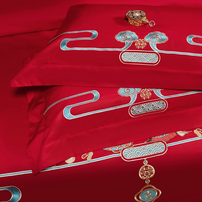 91家纺网 家纺一手货源 找家纺 柏拉图 2025新款100s长绒棉纯棉贡缎提花婚庆系列四件套多件套3 两情相悦