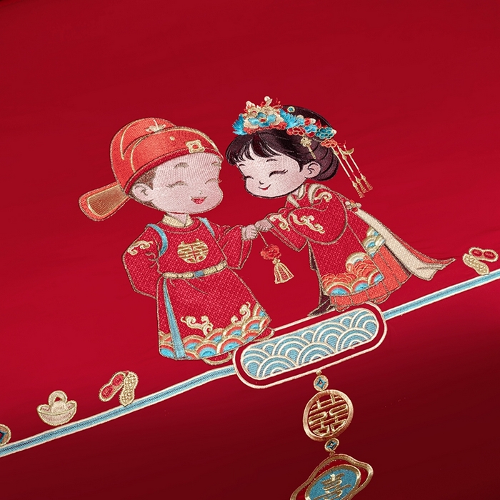 91家纺网 家纺一手货源 找家纺 柏拉图 2025新款100s长绒棉纯棉贡缎提花婚庆系列四件套多件套3 两情相悦