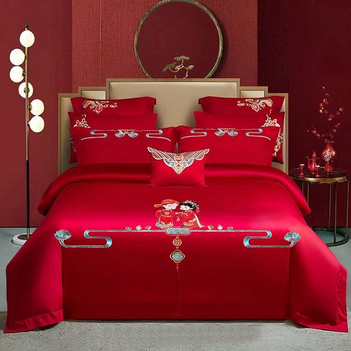 91家纺网 家纺一手货源 找家纺 柏拉图 2025新款100s长绒棉纯棉贡缎提花婚庆系列四件套多件套3 两情相悦