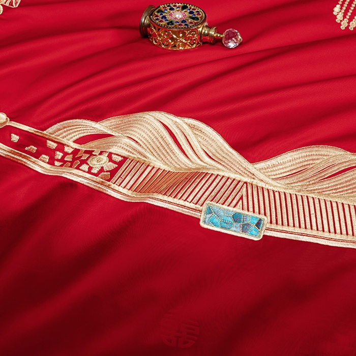 91家纺网 家纺一手货源 找家纺 柏拉图 2025新款100s长绒棉纯棉贡缎提花婚庆系列四件套多件套3 缘定一生