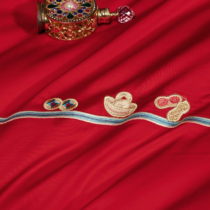 91家纺网 家纺一手货源 找家纺 柏拉图 2025新款100s长绒棉纯棉贡缎提花婚庆系列四件套多件套3 两情相悦