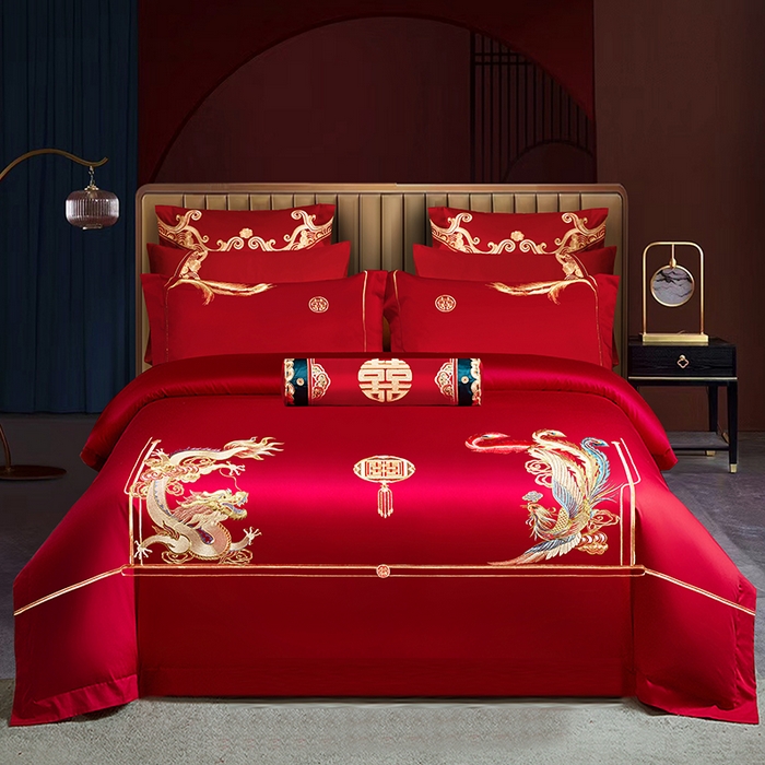 91家纺网 家纺一手货源 找家纺 柏拉图 2025新款100s长绒棉纯棉贡缎提花婚庆系列四件套多件套3 传承龙凤