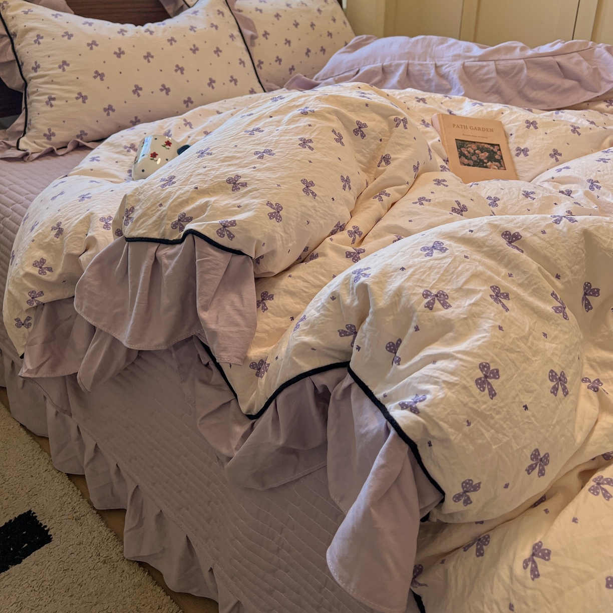 91家纺网 家纺一手货源 找家纺 美梦家纺 2025新款亲肤舒适高克重云感棉床盖四件套 若梦·紫