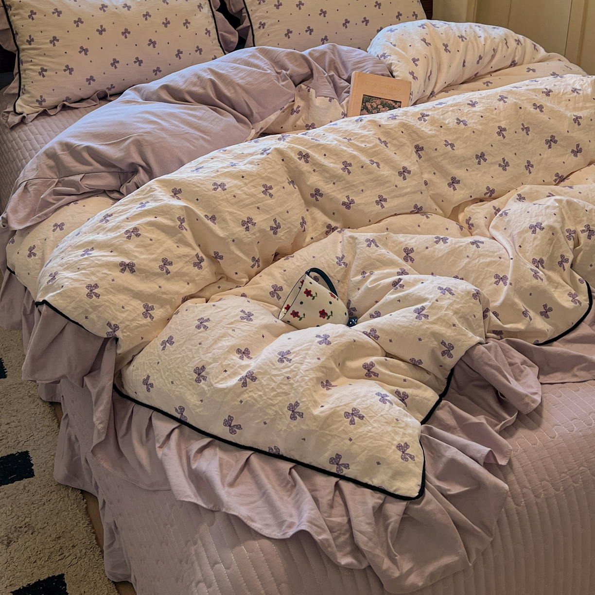 91家纺网 家纺一手货源 找家纺 美梦家纺 2025新款亲肤舒适高克重云感棉床盖四件套 若梦·紫