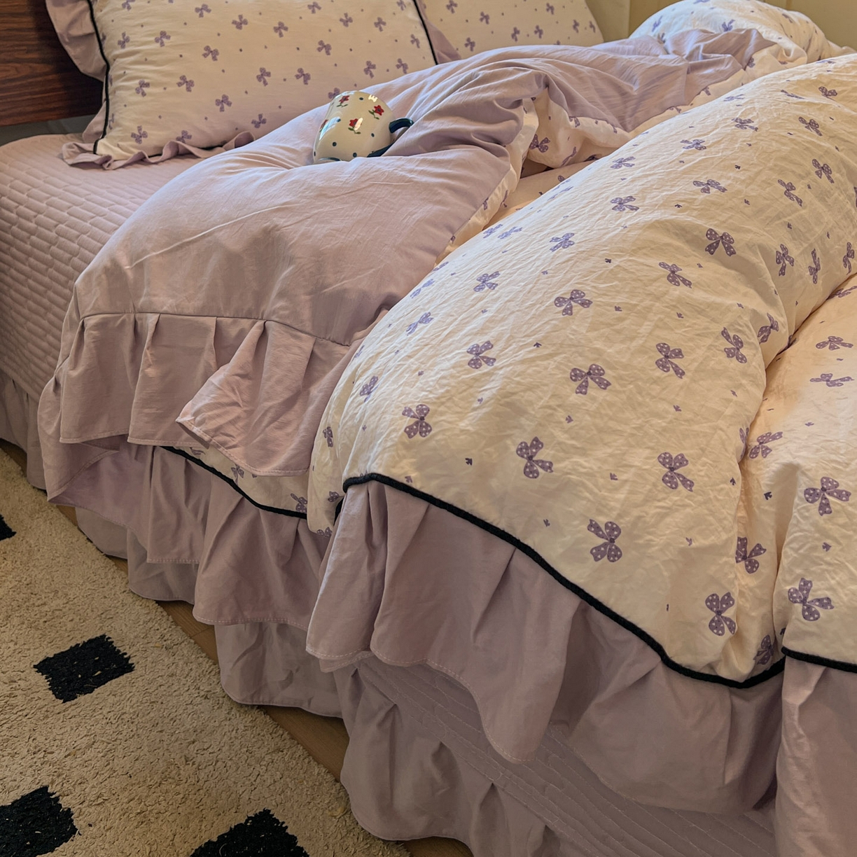 91家纺网 家纺一手货源 找家纺 美梦家纺 2025新款亲肤舒适高克重云感棉床盖四件套 若梦·紫