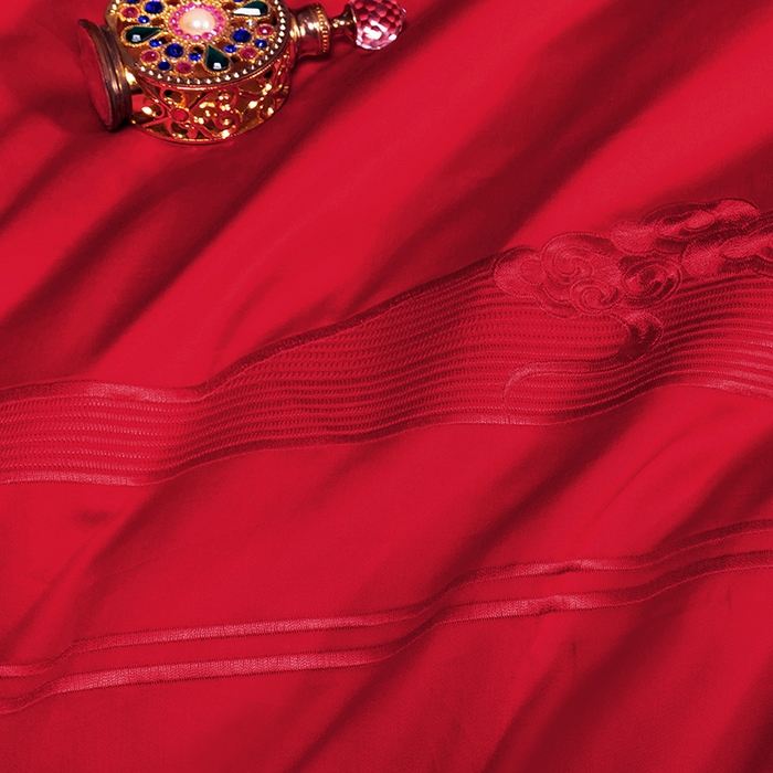 91家纺网 家纺一手货源 找家纺 柏拉图 2025新款100s长绒棉纯棉贡缎提花婚庆系列四件套多件套3 朵朵爱恋红